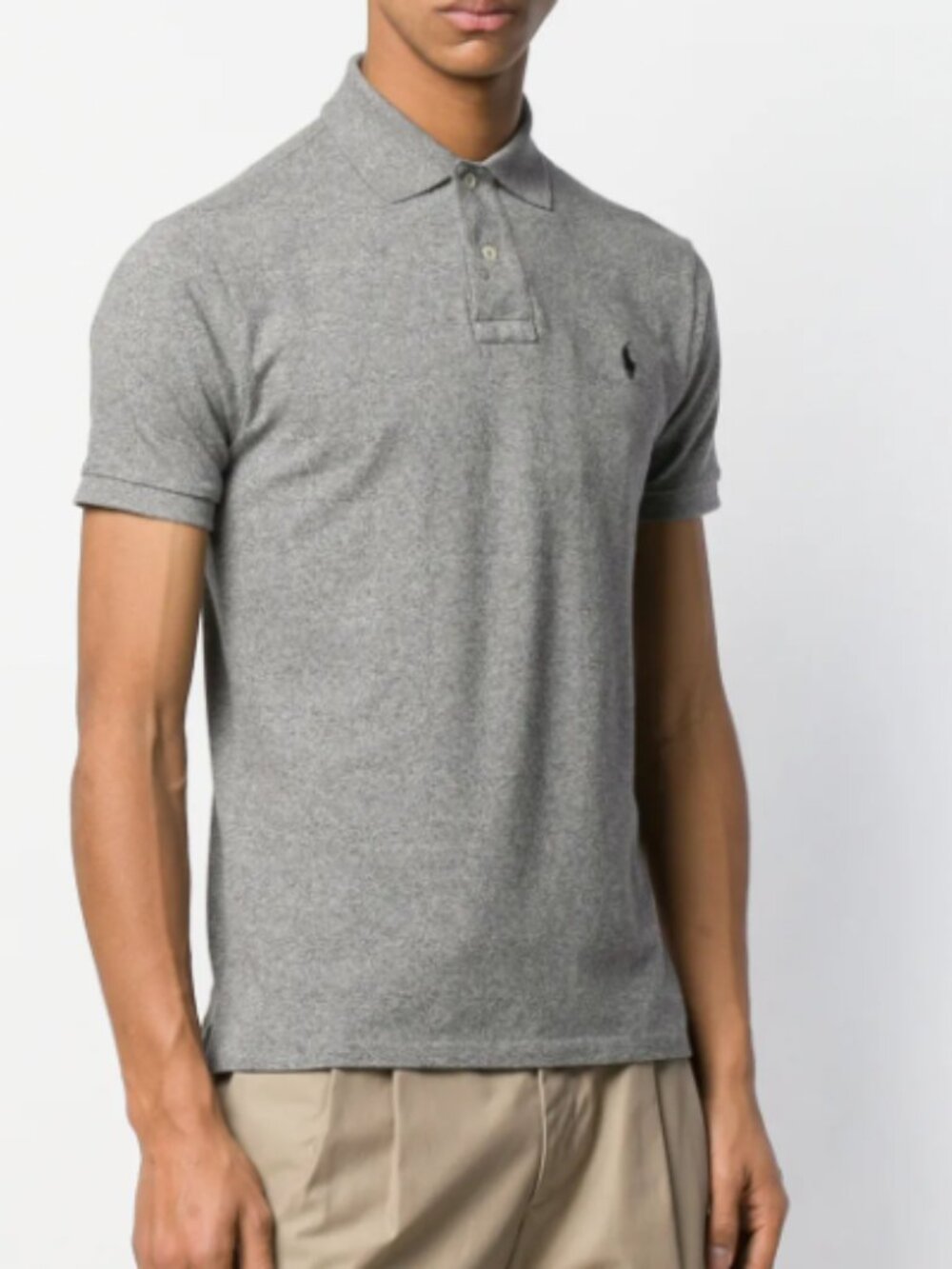 Polo Ralph Lauren Mens Gray Polo Shirt w/ black  logo Slim Fit, Lge (42"chest)